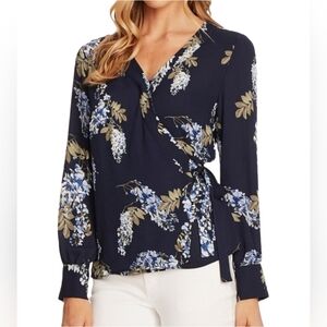 Vince Camuto Navy Floral Weeping Willows Wrap Blouse Size 2X